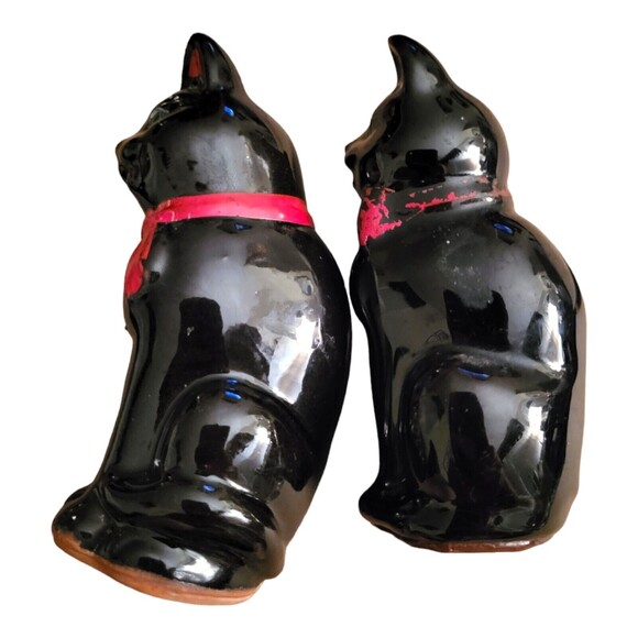 Vintage 1950s Shafford Black Cat Redware Salt & Pepper Shakers *READ* - Picture 6 of 11